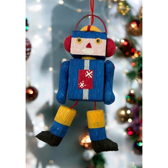 Vintage Robot Christmas Tree Ornament Crepe Paper Legs and Arms Move - Picture 1 of 6